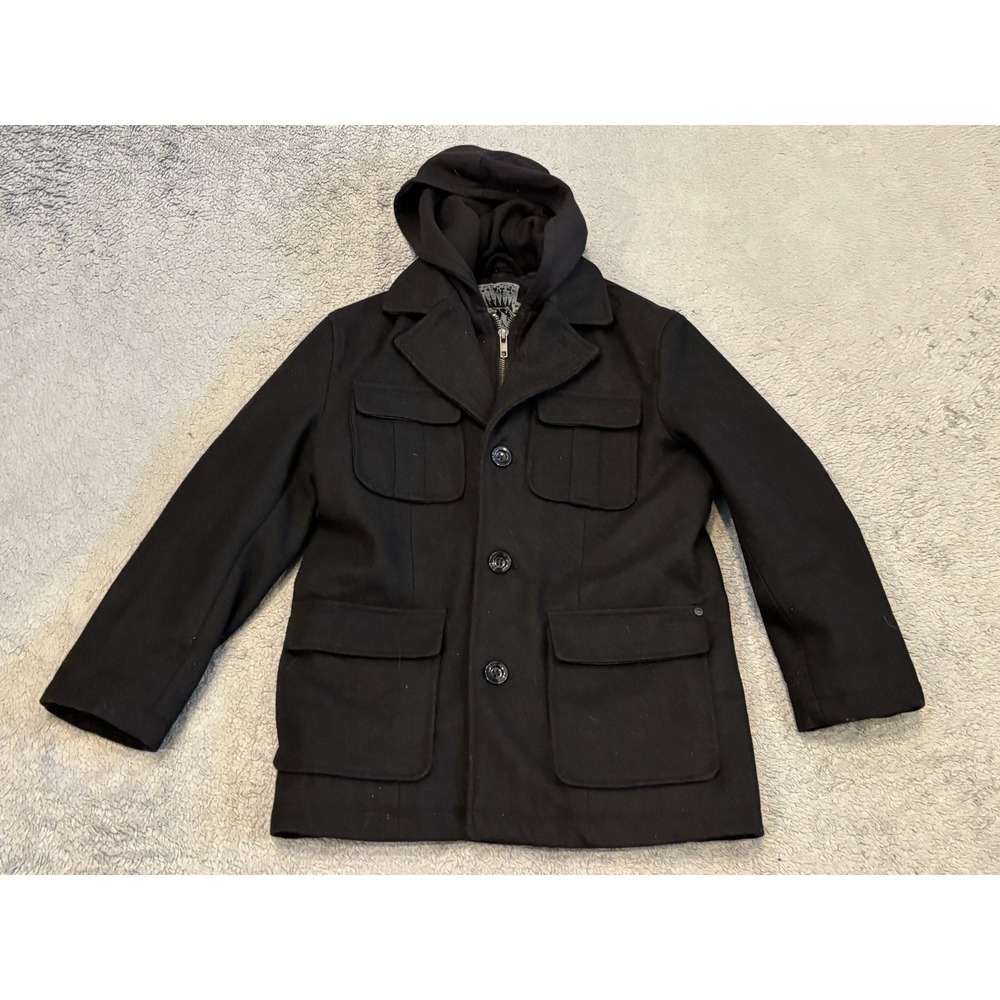 Black Rivet Jacket Womens XS Black Wool Blend Hooded Coat Midweight Winter Rock